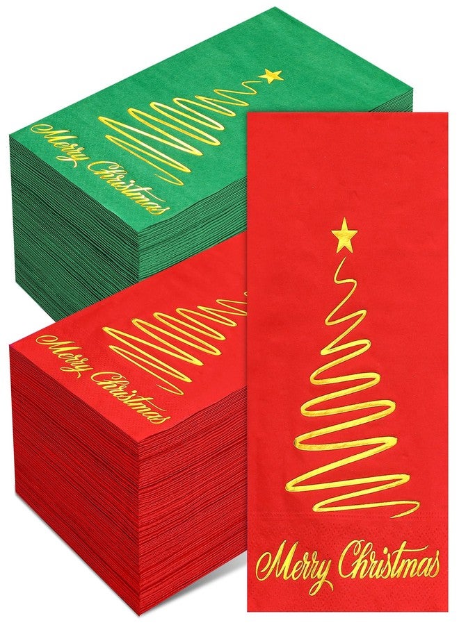 Fullhawl 200 Pcs Christmas Guest Napkins Gold Foil Red Green Merry Christmas Paper Napkins Bathroom Disposable Hand Towels for Xmas Winter Party Supplies Bathroom Kitchen Decor - Image 1